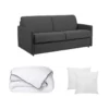 Ensemble Canapé 3 Places Convertible Express En Tissu CALIFE Gris Avec Couette 220 X 240 Et 2 Oreillers