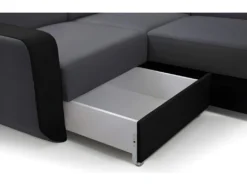 Canapé Panoramique Convertible EMPERO U En Tissu Et Simili Gris Et Noir -Canapé Soldes Boutique canape 18457239