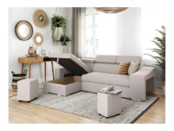 Canapé D'Angle ELONA Convertible En Tissu - Beige - Angle Gauche -Canapé Soldes Boutique canape 18796403