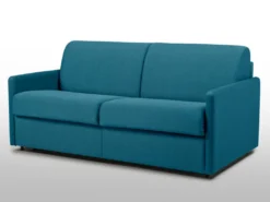 Canapé 3 Places Convertible Express En Tissu CALIFE - Turquoise - Couchage 140 Cm - Matelas 14 Cm