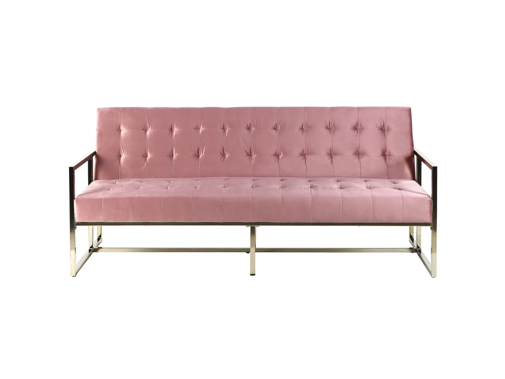 Canapé Convertible 3 Places En Velours Rose MARSTAL 1 Canapé Convertible 3 Places En Velours Rose MARSTAL
