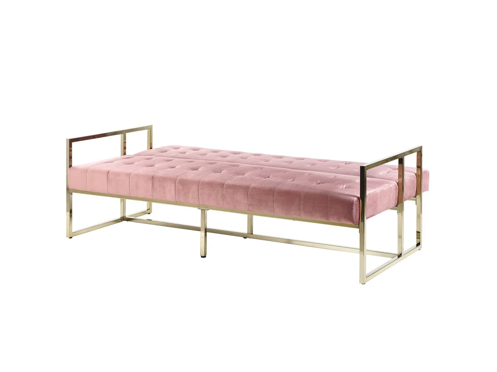 Canapé Convertible 3 Places En Velours Rose MARSTAL 7 Canapé Convertible 3 Places En Velours Rose MARSTAL – Image 7