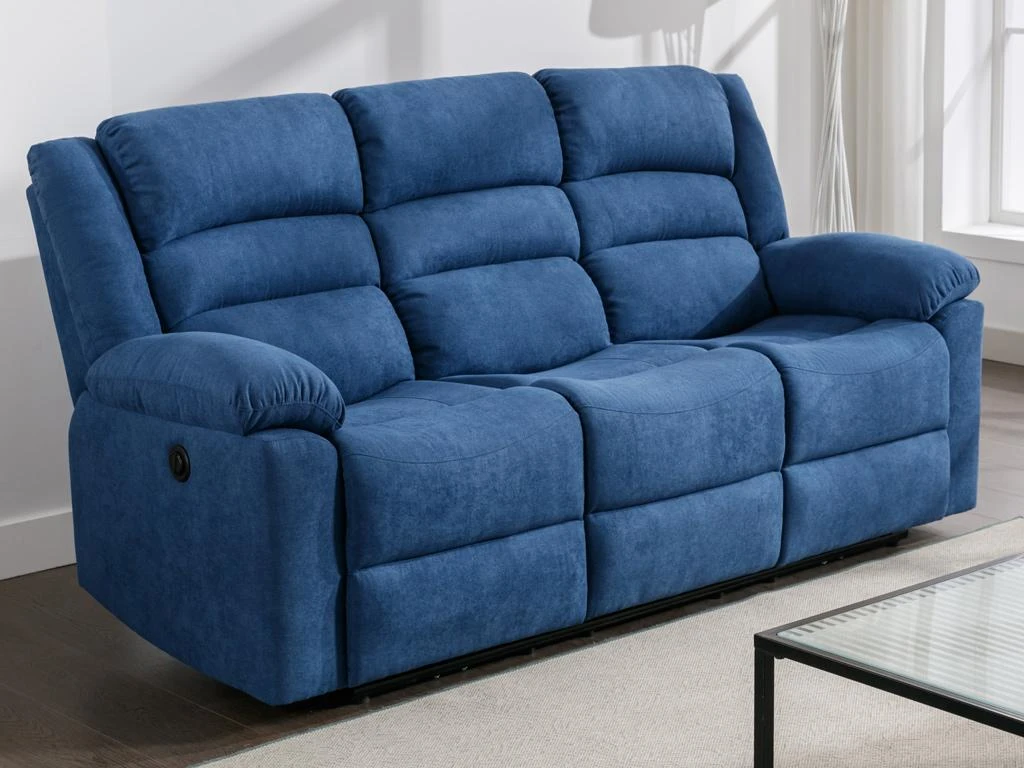 Canapé 3 Places Relax électrique En Tissu Bleu BUROLO 10 Canapé 3 Places Relax électrique En Tissu Bleu BUROLO – Image 10
