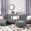 Canapé Angle Droite Convertible En Tissu Gris Clair 5 Places ABERDEEN