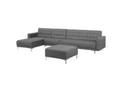 Canapé Angle Droite Convertible En Tissu Gris Clair 5 Places Avec Pouf ABERDEEN -Canapé Soldes Boutique canape 19122619