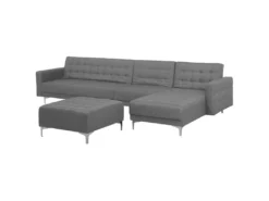 Canapé Angle Gauche Convertible En Tissu Gris Clair 5 Places Avec Pouf ABERDEEN -Canapé Soldes Boutique canape 19122639
