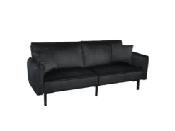 KONAE - Canapé Convertible Bois D'Eucalyptus Velours Noir