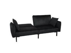 KONAE - Canapé Convertible Bois D'Eucalyptus Velours Noir -Canapé Soldes Boutique canape 19125175