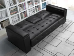 Canapé 3 Places Clic-clac En Simili DEVONSHIRE Avec Tablette Centrale Rabattable - Noir -Canapé Soldes Boutique canape 191360