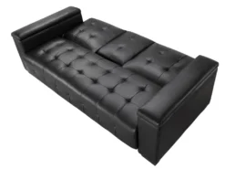 Canapé 3 Places Clic-clac En Simili DEVONSHIRE Avec Tablette Centrale Rabattable - Noir -Canapé Soldes Boutique canape 191361