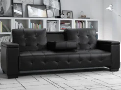 Canapé 3 Places Clic-clac En Simili DEVONSHIRE Avec Tablette Centrale Rabattable - Noir -Canapé Soldes Boutique canape 191362