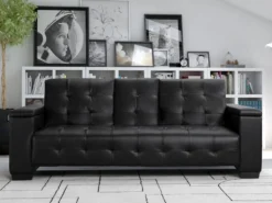 Canapé 3 Places Clic-clac En Simili DEVONSHIRE Avec Tablette Centrale Rabattable - Noir