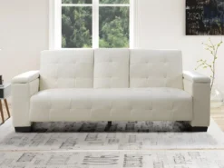 Canapé 3 Places Clic-clac En Simili DEVONSHIRE Avec Tablette Centrale Rabattable - Noir -Canapé Soldes Boutique canape 191375