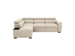 Canapé D'angle Convertible Réversible 4-5 Places KELIO - Tissu Beige - Coffre De Rangement - L 245 X P 184 X H 77 Cm