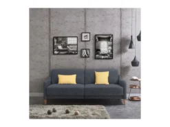 ANGELES Canapé Convertible Clic-Clac 3 Places Contemporain - Tissu Gris Avec Coussins - L 196 X P 91 X H 81 Cm