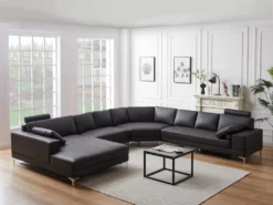 Canapé Panoramique 7 Places Cuir Supérieur DONATELLO II - Marron - Angle Gauche