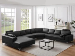 Canapé Panoramique 7 Places Cuir Supérieur DONATELLO II - Noir - Angle Gauche