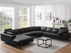 Canapé Panoramique 7 Places Cuir Supérieur DONATELLO II - Noir - Angle Gauche -Canapé Soldes Boutique canape 19372699