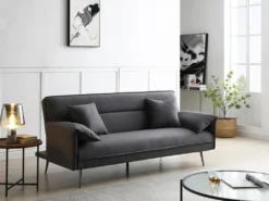 Canapé 3 Places Convertible Clic-clac En Tissu Anthracite FUSANO