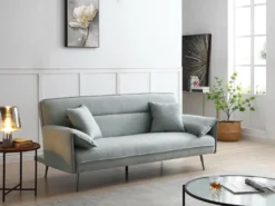 Canapé 3 Places Convertible Clic-clac En Tissu Vert De Gris FUSANO