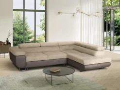 Canapé D'angle Droit Convertible En Tissu Et Simili Beige KERIO II