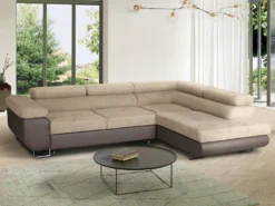 Canapé D'angle Droit Convertible En Tissu Et Simili Beige KERIO II -Canapé Soldes Boutique canape 19461337