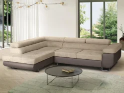 Canapé D'angle Gauche Convertible En Tissu Et Simili Beige KERIO II -Canapé Soldes Boutique canape 19461585