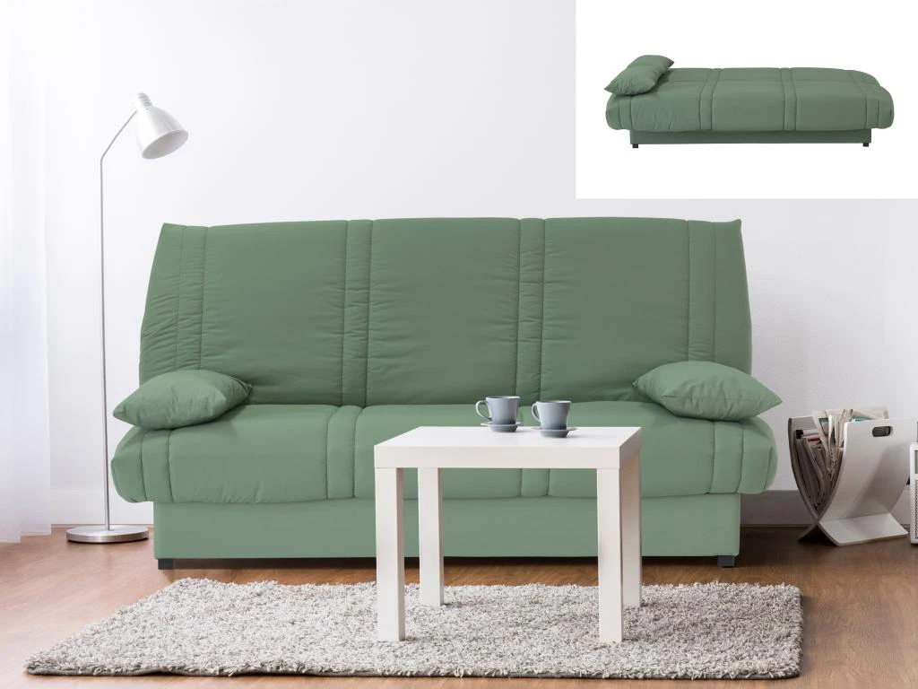 Canapé Convertible Clic-clac Vert 100% Coton Avec Coffre De Rangement FARWEST II 5 Canapé Convertible Clic-clac Vert 100% Coton Avec Coffre De Rangement FARWEST II – Image 5
