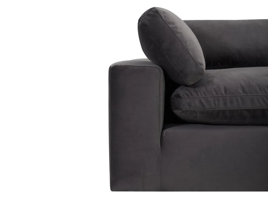 Grand Canapé D'angle Gauche En Velours Gris Anthracite AMAURY 6 Grand Canapé D'angle Gauche En Velours Gris Anthracite AMAURY – Image 6