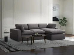 Canapé D'angle Droit En Velours Gris Anthracite AMAURY