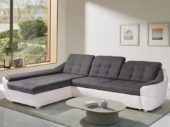 Canapé D'angle Gauche Convertible En Tissu Et Simili Gris Et Blanc FAREZ III 21 Canapé D'angle Gauche Convertible En Tissu Et Simili Gris Et Blanc FAREZ III -Canapé Soldes Boutique canape 19467633