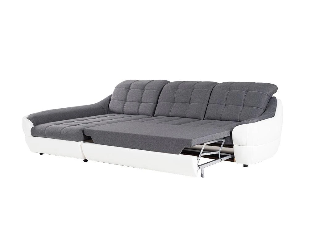 Canapé D'angle Gauche Convertible En Tissu Et Simili Gris Et Blanc FAREZ III 4 Canapé D'angle Gauche Convertible En Tissu Et Simili Gris Et Blanc FAREZ III – Image 4