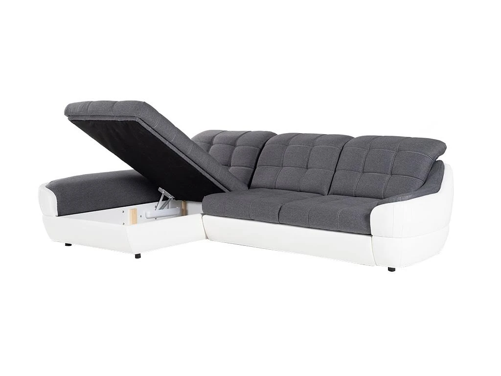 Canapé D'angle Gauche Convertible En Tissu Et Simili Gris Et Blanc FAREZ III 5 Canapé D'angle Gauche Convertible En Tissu Et Simili Gris Et Blanc FAREZ III – Image 5