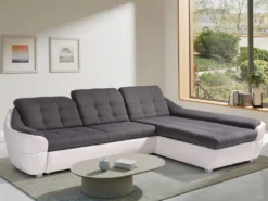 Canapé D'angle Droit Convertible En Tissu Et Simili Gris Et Blanc FAREZ III -Canapé Soldes Boutique canape 19467669