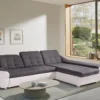 Canapé D'angle Droit Convertible En Tissu Et Simili Gris Et Blanc FAREZ III
