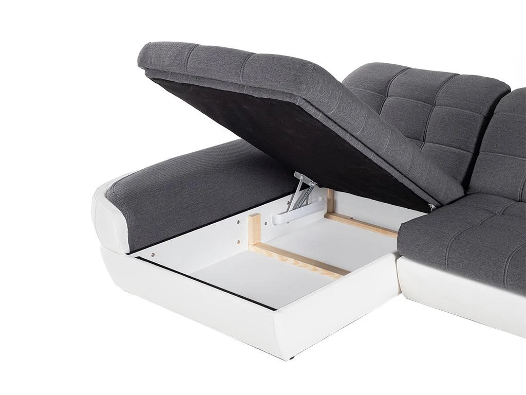 Canapé D'angle Gauche Convertible En Tissu Et Simili Gris Et Blanc FAREZ III 6 Canapé D'angle Gauche Convertible En Tissu Et Simili Gris Et Blanc FAREZ III – Image 6