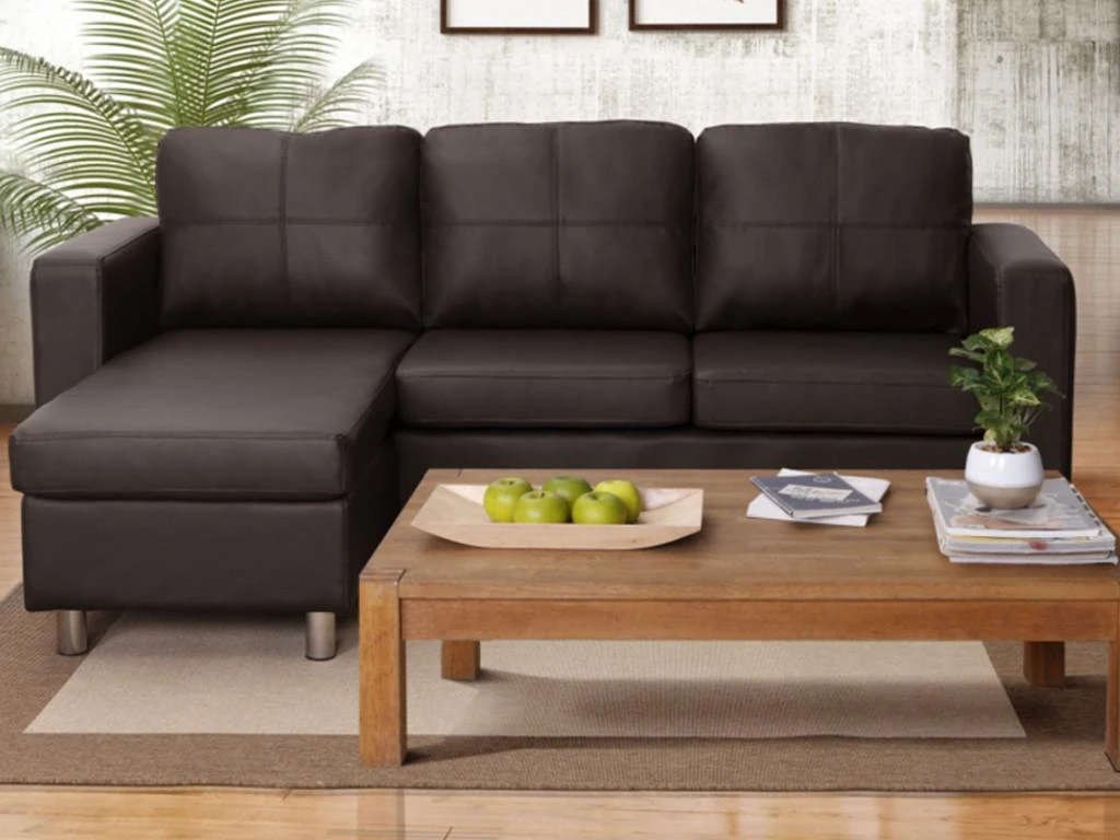 Canapé D'angle Réversible En Simili ACKLEY - Marron 6 Canapé D'angle Réversible En Simili ACKLEY - Marron – Image 6