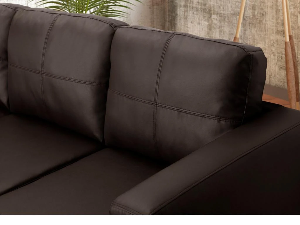 Canapé D'angle Réversible En Simili ACKLEY - Marron 2 Canapé D'angle Réversible En Simili ACKLEY - Marron – Image 2