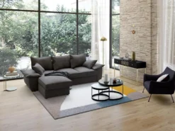 Canapé D'angle Gauche Convertible En Velours Côtelé Gris Foncé Avec Coffre De Rangement GUILLERMO II