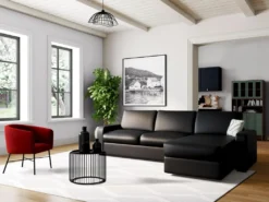 Canapé D'angle Convertible Express En Cuir BEVIS - Noir - Angle Droit -Canapé Soldes Boutique canape 19575041