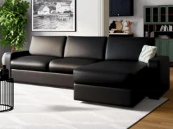 Canapé D'angle Convertible Express En Cuir BEVIS - Noir - Angle Droit