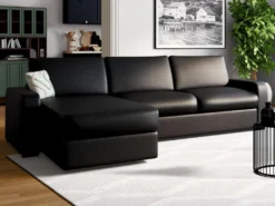 Canapé D'angle Convertible Express En Cuir BEVIS - Noir - Angle Gauche