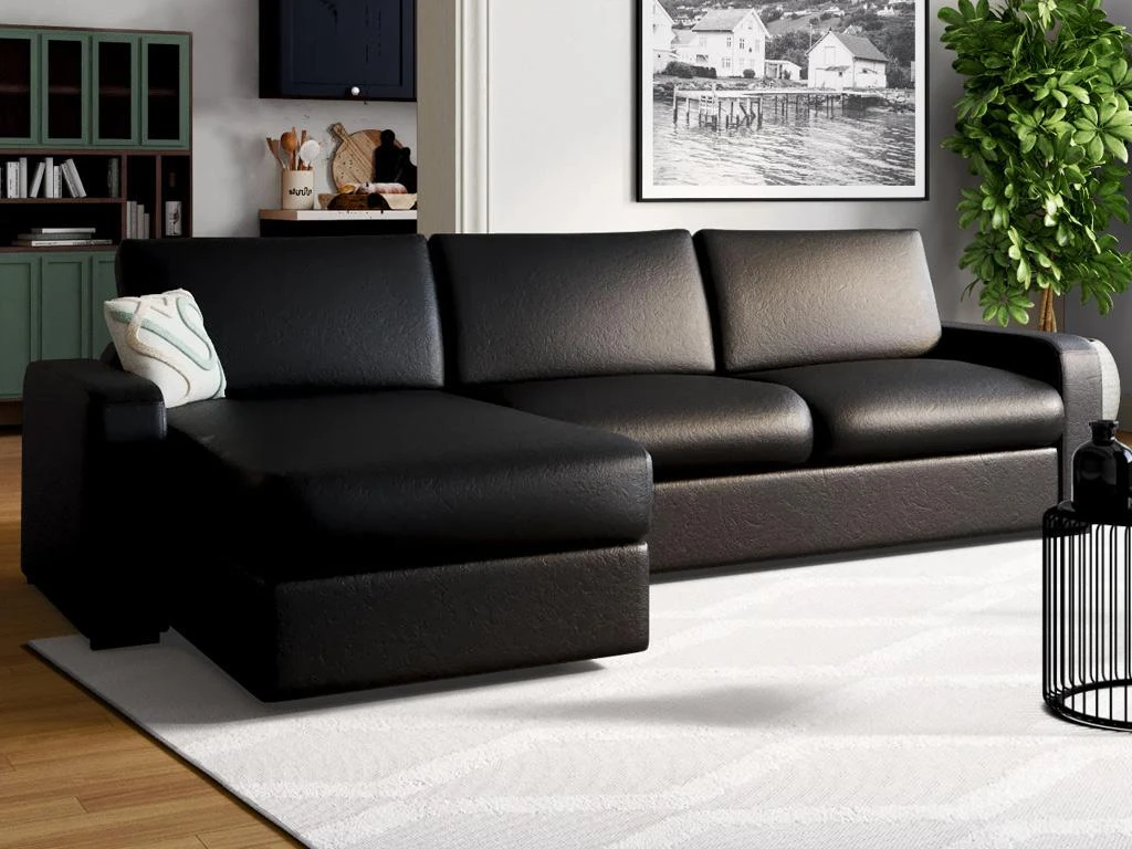 Canapé D'angle Convertible Express En Cuir BEVIS - Noir - Angle Gauche 1 Canapé D'angle Convertible Express En Cuir BEVIS - Noir - Angle Gauche