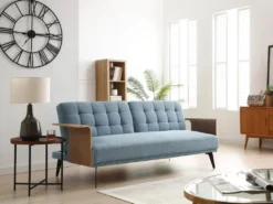 Canapé 3 Places Convertible Clic-clac En Tissu Bleu NINANDRO