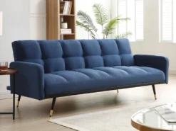 Canapé 3 Places Convertible En Tissu Bleu ROREMA -Canapé Soldes Boutique canape 19577169