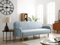 Canapé 3 Places Convertible Clic-clac En Tissu Bleu Clair VENAFRA