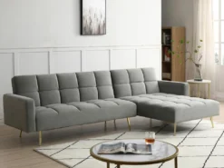 Canapé D'angle Convertible Réversible Clic-clac En Velours Gris NIETO -Canapé Soldes Boutique canape 19578647