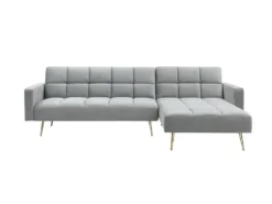 Canapé D'angle Convertible Réversible Clic-clac En Velours Gris NIETO -Canapé Soldes Boutique canape 19578661