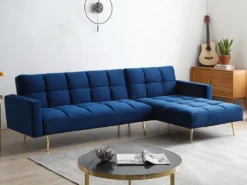 Canapé D'angle Convertible Réversible Clic-clac En Velours Bleu Roi NIETO -Canapé Soldes Boutique canape 19578667