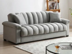 Canapé 3 Places Convertible Clic-clac En Velours Gris ZAPOTO 19 Canapé 3 Places Convertible Clic-clac En Velours Gris ZAPOTO -Canapé Soldes Boutique canape 19585843